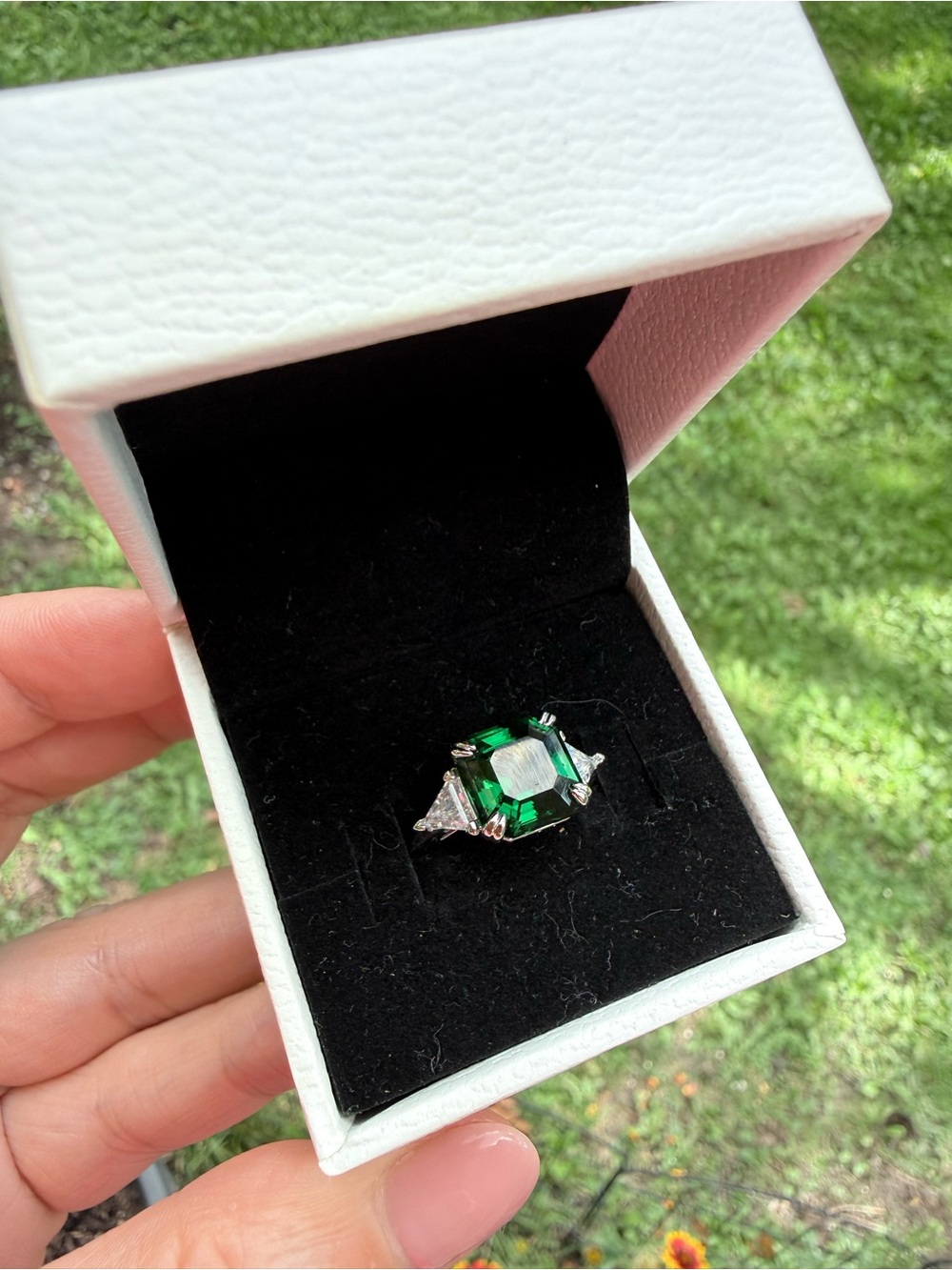 Swarovski Emerald Cut Green Crystal Cocktail Ring - Women Jewelry